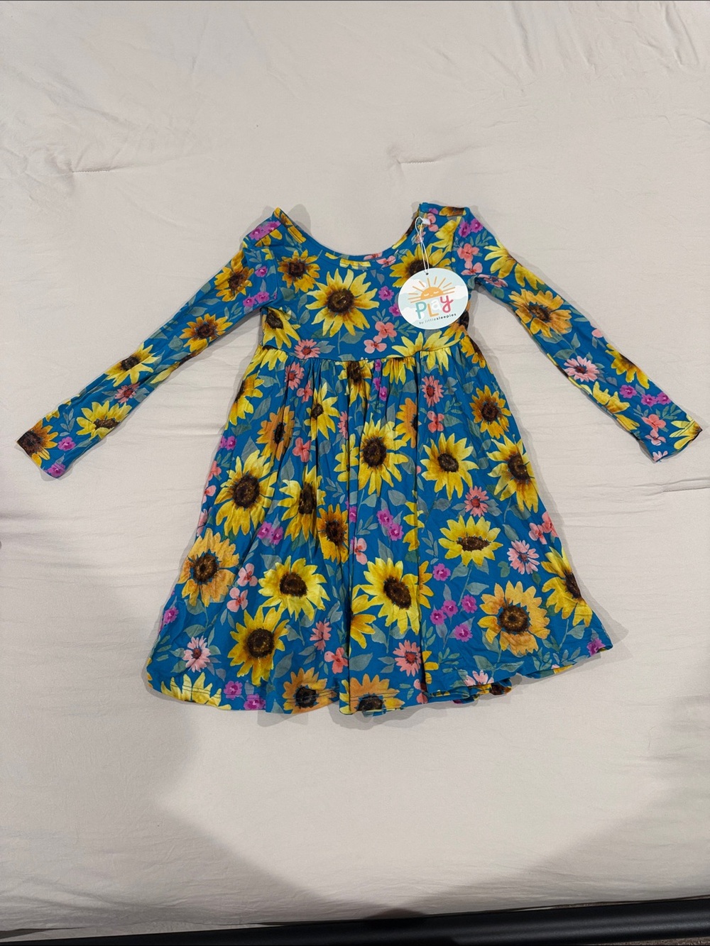 Little Sleepies Blue Sunflower & Pink Floral Long-Sleeve Twirl Dress